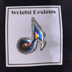 Music Note Brooch 2 Inches Chrome-Plated Sheet Steel Hand-Cut David A Wright Des